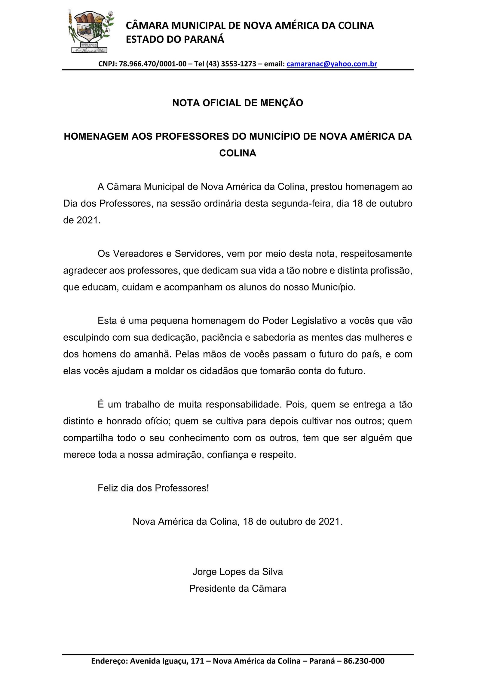 Nota Oficial de Menção aos Médicos